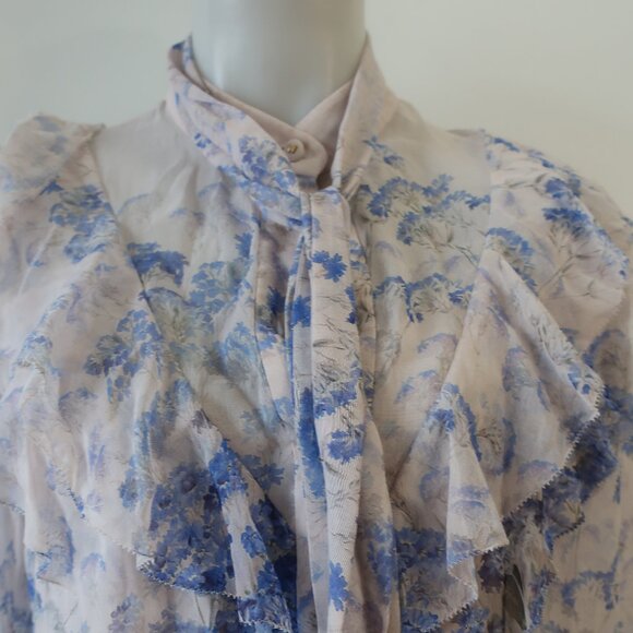 Women Zimmermann Blue Cornflower Print 2Pc Silk Blend Luminous Blouse Top 2 US/M - Picture 6 of 16